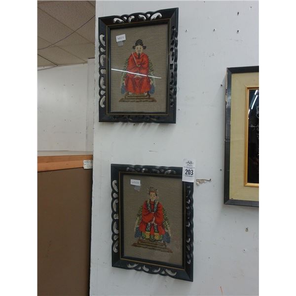 Framed Needlepoint Oriental Man/Woman  - 2