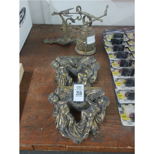 Cherub Shelf Sconces, Cast Brass Bell