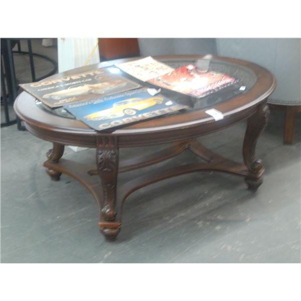 Ornate Iron Inset Oval Glasstop w/Coffee Table