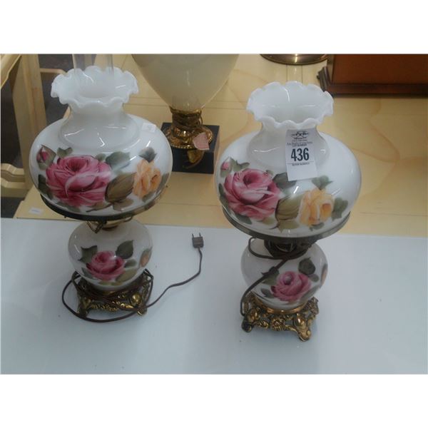 Floral Hurricane Lamps - Pair