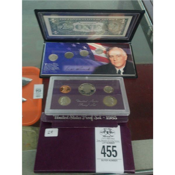 1999 $1 Federal Reserve Star Note/Coin Set, 1985 US Mint Proof