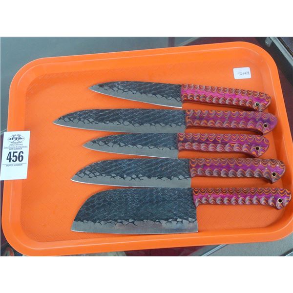 Carved Red Handle Knife Set of 5