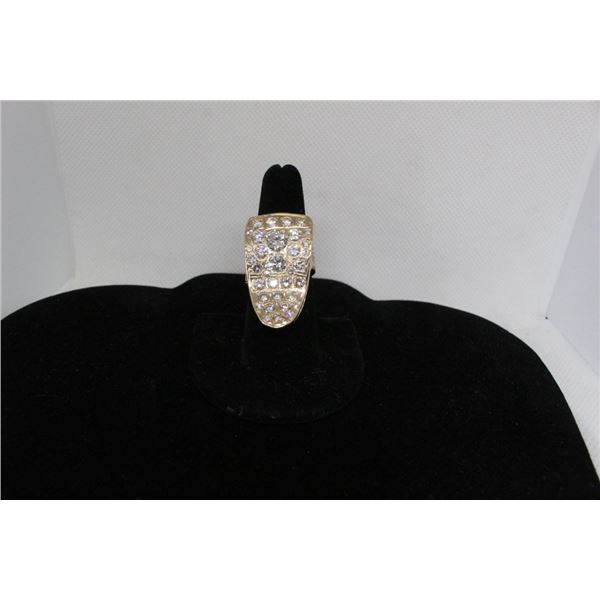 14K Custom YG Diamond "Tongue" Ring w/62 Round Cut Diamonds.  Bead Set 25.7g -