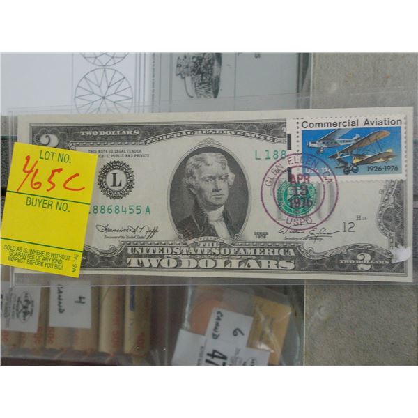 1976 Commercial Aviation $2 Federal Reserve Note/Stamp Set