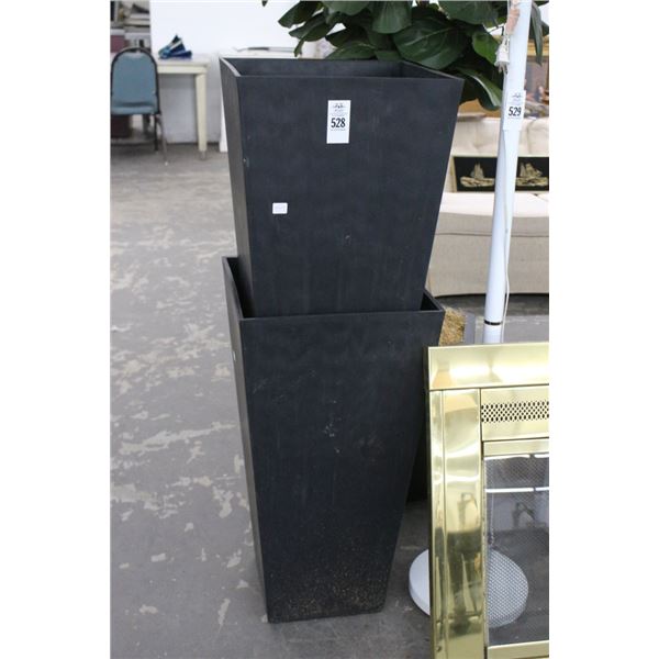 Large Black Plastic Contemporary Planters - Pair