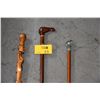 Image 1 : AFRICAN CARVED WOOD CANE, WOOD CANE W/HORSE HEAD & CANE W/FROG MOTIF (3 PCS)