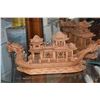 Image 2 : CHINESE DRAGON TREASURE BOAT SCULPTURES; 16" WOOD BOAT & 4" 7 IMMORTALS BOAT W/SOME SEMI-PRECIOUS ST