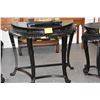 Image 1 : VINTAGE CHINESE BLACK LACQUERED HALF MOON TABLE W/CABRIOLE LEGS (35" X 38" X 19")