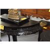 Image 3 : VINTAGE CHINESE BLACK LACQUERED HALF MOON TABLE W/CABRIOLE LEGS (35" X 38" X 19")