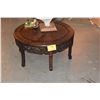 Image 1 : CHINESE HARDWOOD ROUND COFFEE TABLE, OPENWORK APRON (16" X 33")