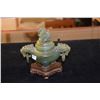 Image 2 : CHINESE SERPENTINE JADE CENSER W/LID & FOO DOG HANDLES & STAND (6 1/2")
