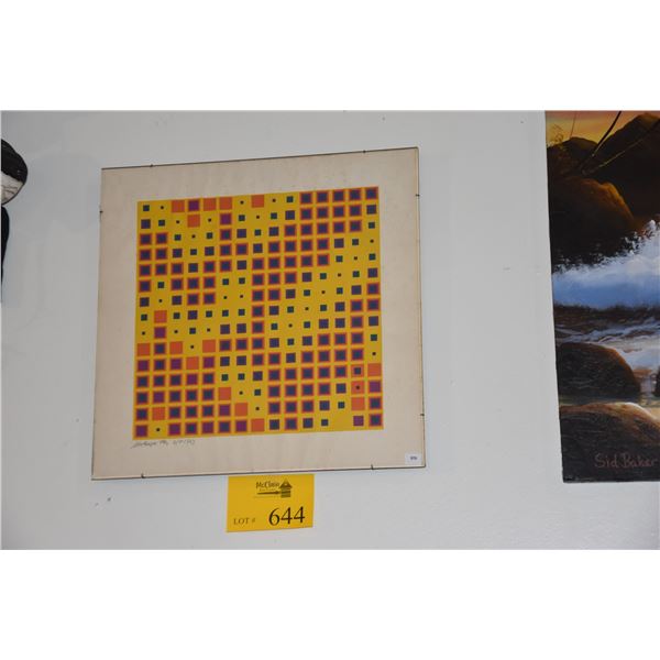 FRAMED ABSTRACT ART; SIGNED (15 1/2" X 15 1/2")
