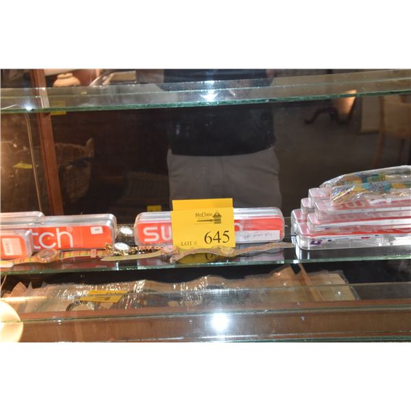 COLLECTION OF SWATCH WATCHES (5 WATCHES, 4 WATCH BANDS & 6 BOXES)