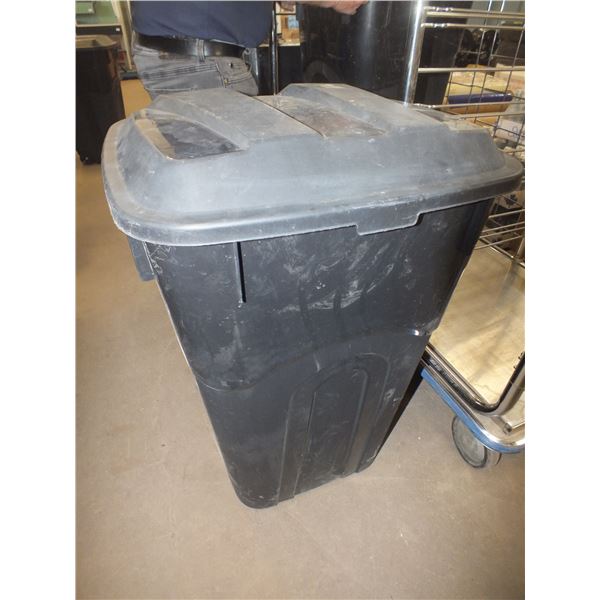 3 Black Garbage Cans On Wheels