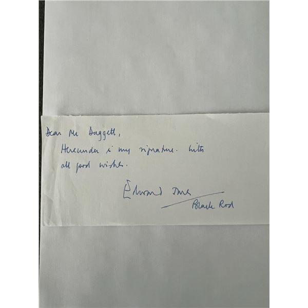 Black Rod Lieutenant General Edward Davis signed note