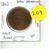 Image 1 : 1843 New Brunswick Half Penny Coin.
