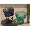 Image 2 : Aqua Glass Footed Bowl 4" Height and Silver Stand with Glass 5.5".