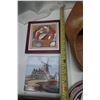 Image 9 : Lot of (2) Ceramic Tiles (For Wall Decoration), Wooden Shoes, Christine Marshall Plate, Wooden -Bowl