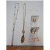 Image 1 : sarak coventry necklace, silver toned chain + pendent, 2 pair of gemstone jewellery earrings (1 gold