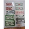Image 1 : Pair of 1949 china-hainan bank 1 cents, 6x canadian tire bills and 2x robin hood flour refund certif