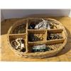 Image 1 : Braided Wooden Basket w/ Variety of Jewelry (Necklaces and bracelets)