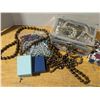 Image 2 : Collection of jewelry (Necklaces, Bracelets, Earrings) W/ Clear Chest and bag w/ Mirror