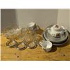 Image 1 : Misc. Lot of Glass/Ceramic Items (Tea Pot, Tea Glasses, Silver Trays, and Etc.)