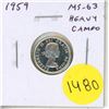 Image 1 : 1959 Silver 10 Cents. MS-63 with Heavy Cameo. Bright White.