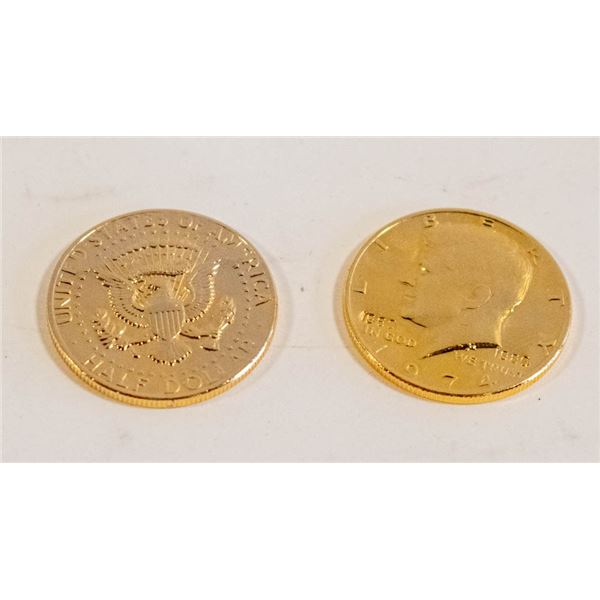 2 GOLD PLATED HALF DOLLAR U.S.A. 1972-1974 IN CASE