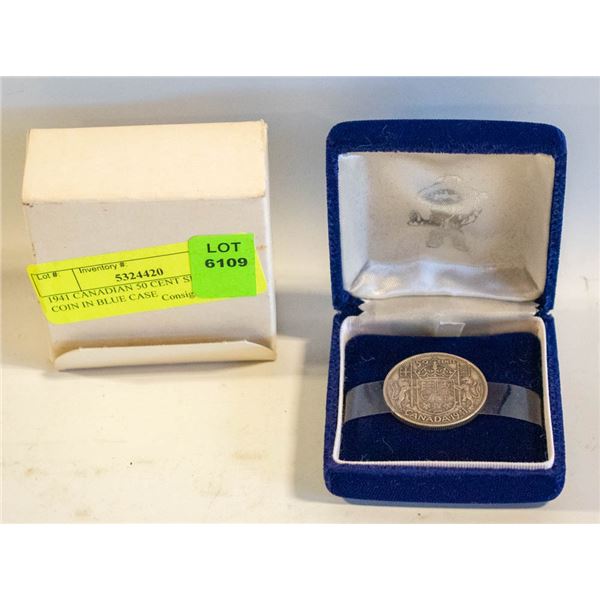 1941 CANADIAN 50 CENT SILVER COIN IN BLUE CASE