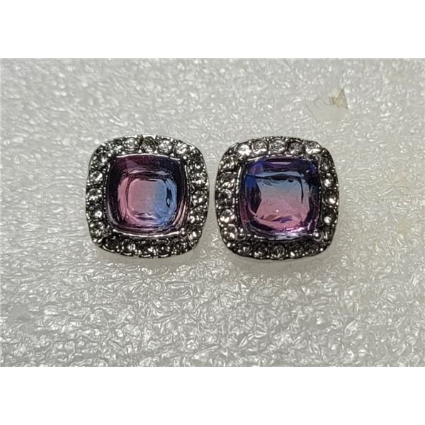 12) SQUARE CUT HALO STUD EARRINGS WITH CLEAR