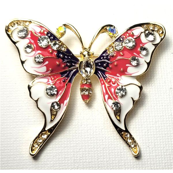 8) RED, WHITE AND BLACK ENAMEL WITH CRYSTALS