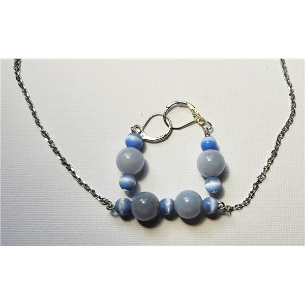 13) PALE BLUE CAT'S EYE AND NATURAL AQUAMARINE