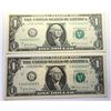 Image 1 : 21) LOT OF 2 USA $1.00 BANKNOTES W/CONSECUTIVE
