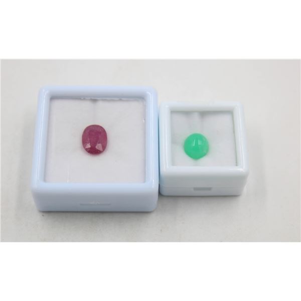 #46-NATURAL RUBY 4.10CT & CHRYSOPRASE 3.37 CT