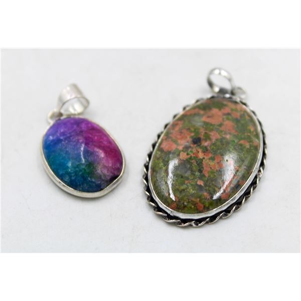 #111-NATURAL RAINBOW SOLAR QZ & UNAKITE  PENDANT