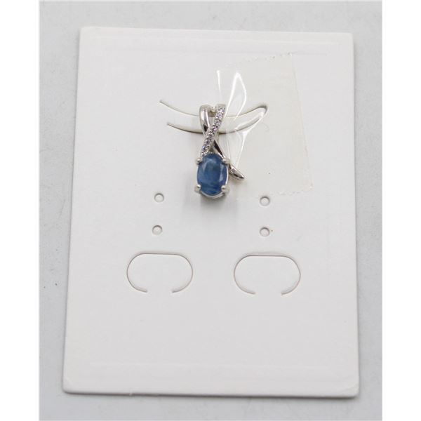 #86-NATURAL BLUE SAPPHIRE & CZ PENDANT