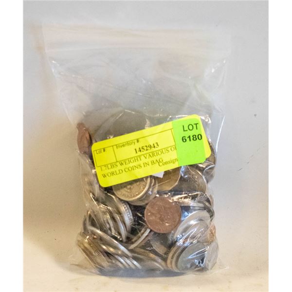 1.7LBS WEIGHT VARIOUS OLD WORLD COINS IN BAG