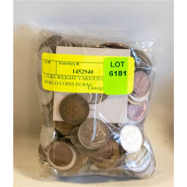 2.5LBS WEIGHT VARIOUS OLD WORLD COINS IN BAG