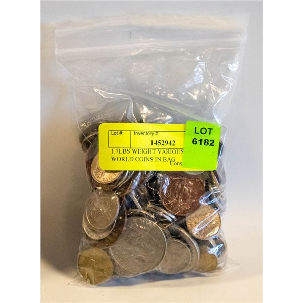 1.7LBS WEIGHT VARIOUS OLD WORLD COINS IN BAG