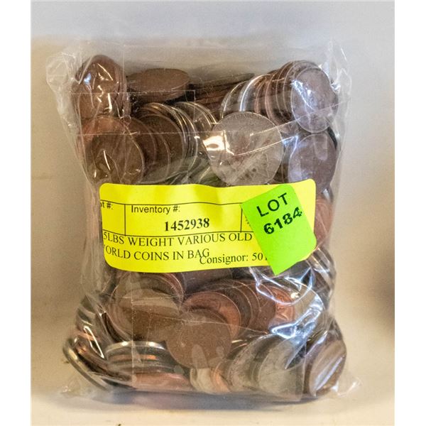 2.5LBS WEIGHT VARIOUS OLD WORLD COINS IN BAG