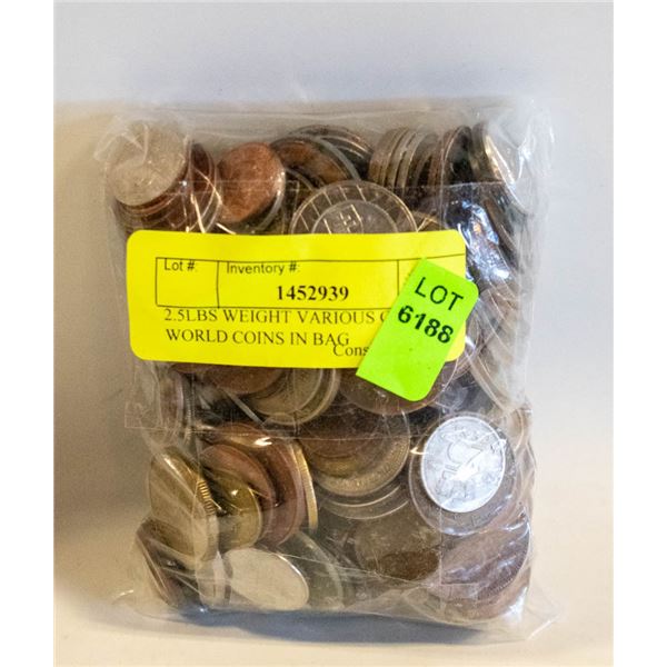 2.5LBS WEIGHT VARIOUS OLD WORLD COINS IN BAG