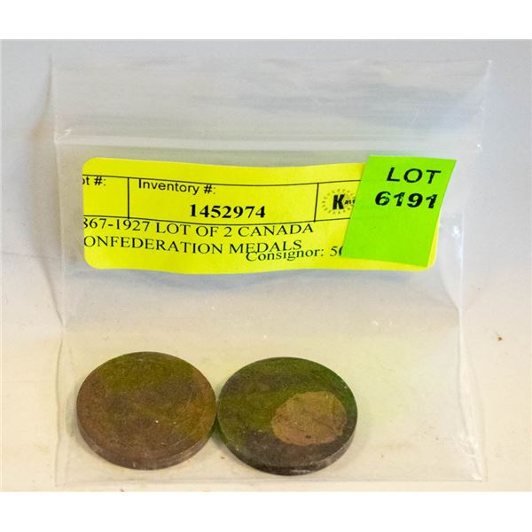 1867-1927 LOT OF 2 CANADA CONFEDERATION MEDALS