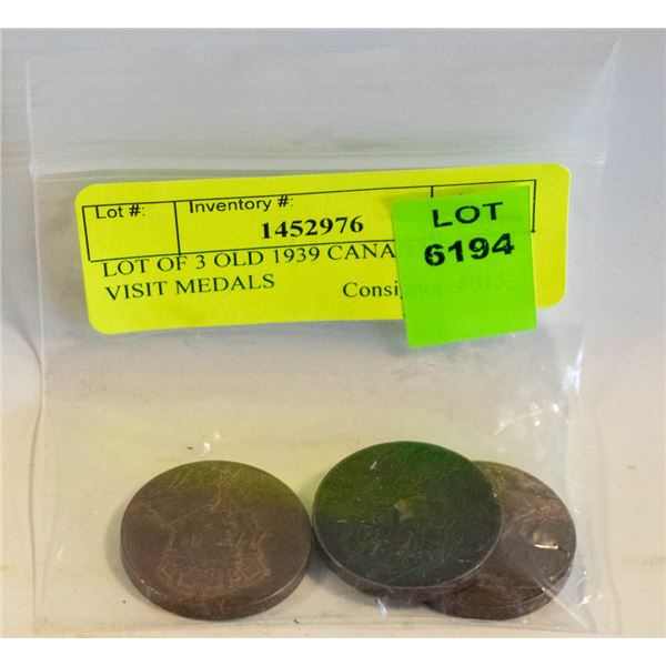 LOT OF 3 OLD 1939 CANADA ROYAL VISIT MEDALS