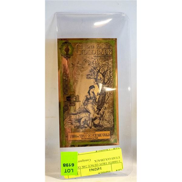 1/1000TH TROY OUNCE 24K GOLD 1 UTAH GOLDBACK