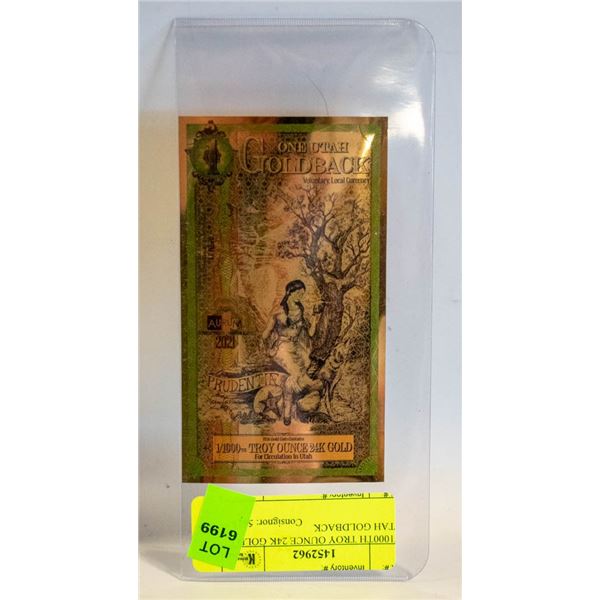 1/1000TH TROY OUNCE 24K GOLD 1 UTAH GOLDBACK