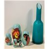 Image 1 : CASED GLASS VASE WITH LION KING NESTING DOLL SET