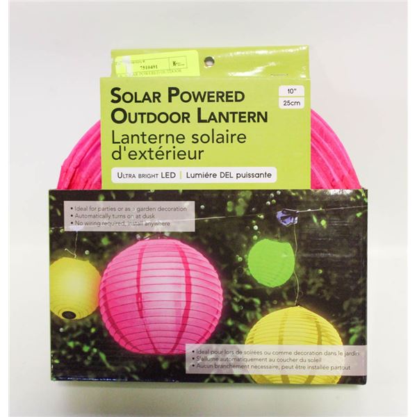 NEW SOLAR POWERED OUTDOOR LANTERN 10 INCH PINK