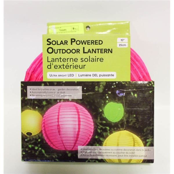 NEW SOLAR POWERED OUTDOOR LANTERN 10 INCH PINK