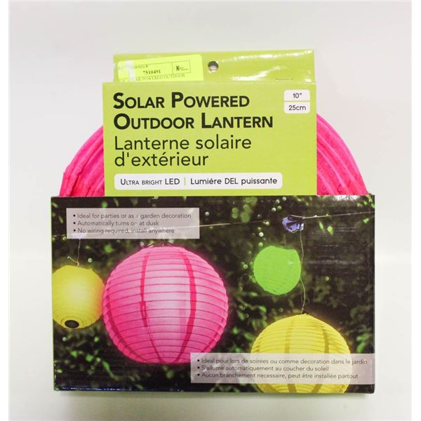 NEW SOLAR POWERED OUTDOOR LANTERN 10 INCH PINK